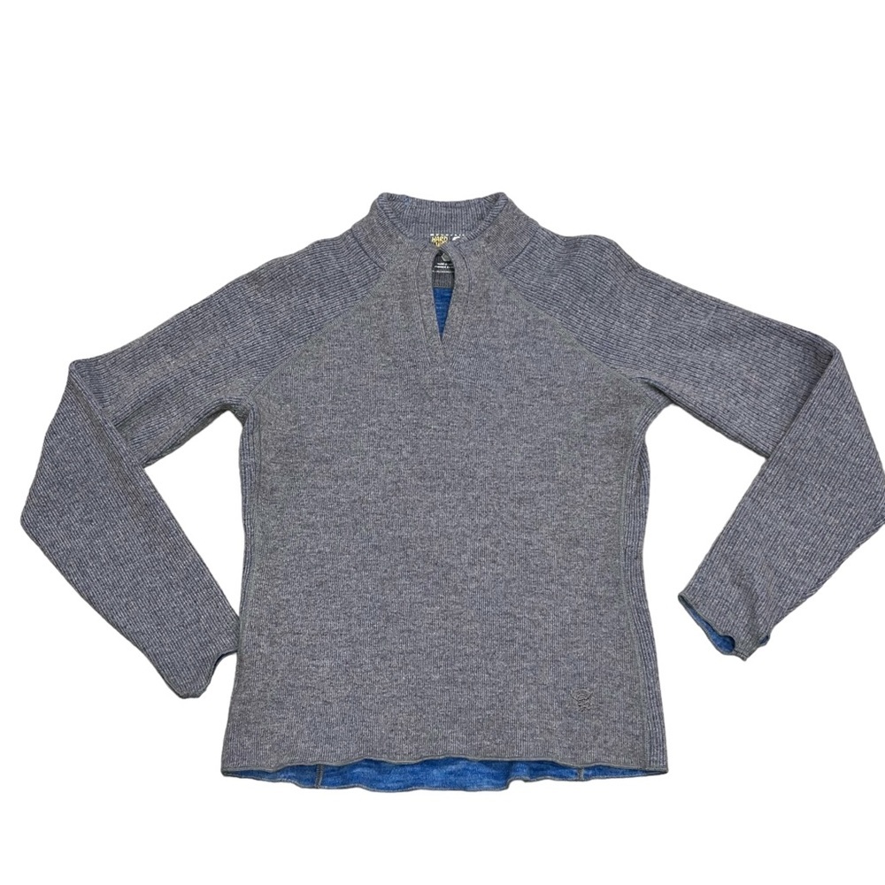 Mountain Hardwear Gray & Blue Split V Neck Wool Blend Sweater